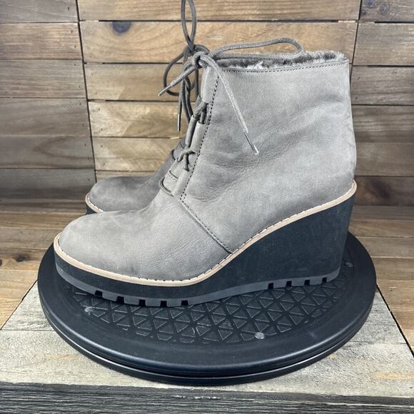 Eileen Fisher Women’s Size 7.5 Alpine Ankle Brown Suede Lace Up Wedge Boots - Picture 3 of 9